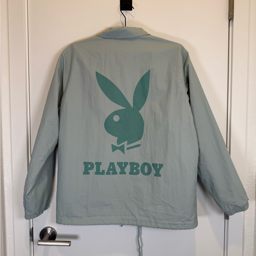 Playboy by Pacsun Mint Windbreaker Jacket w/ Large Bunny Logo Sz S Snap Front